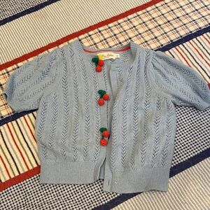 Mini Boden Light Blue Cardigan with Red Cherry Detail EUC